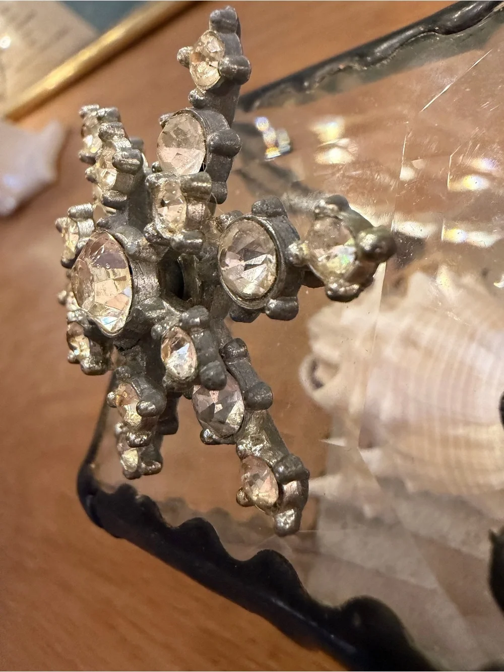 Mid-Century Rhinestone Snowflake Brooch Pin